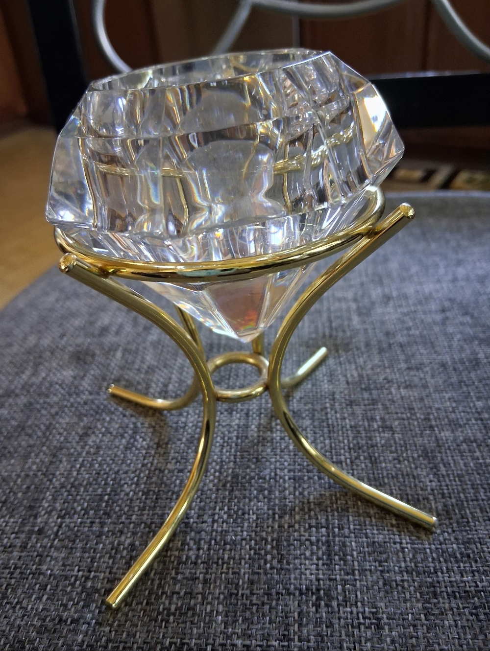 Gold Crystal Tealight Holder - Elegant Clear Glass Candle Cup